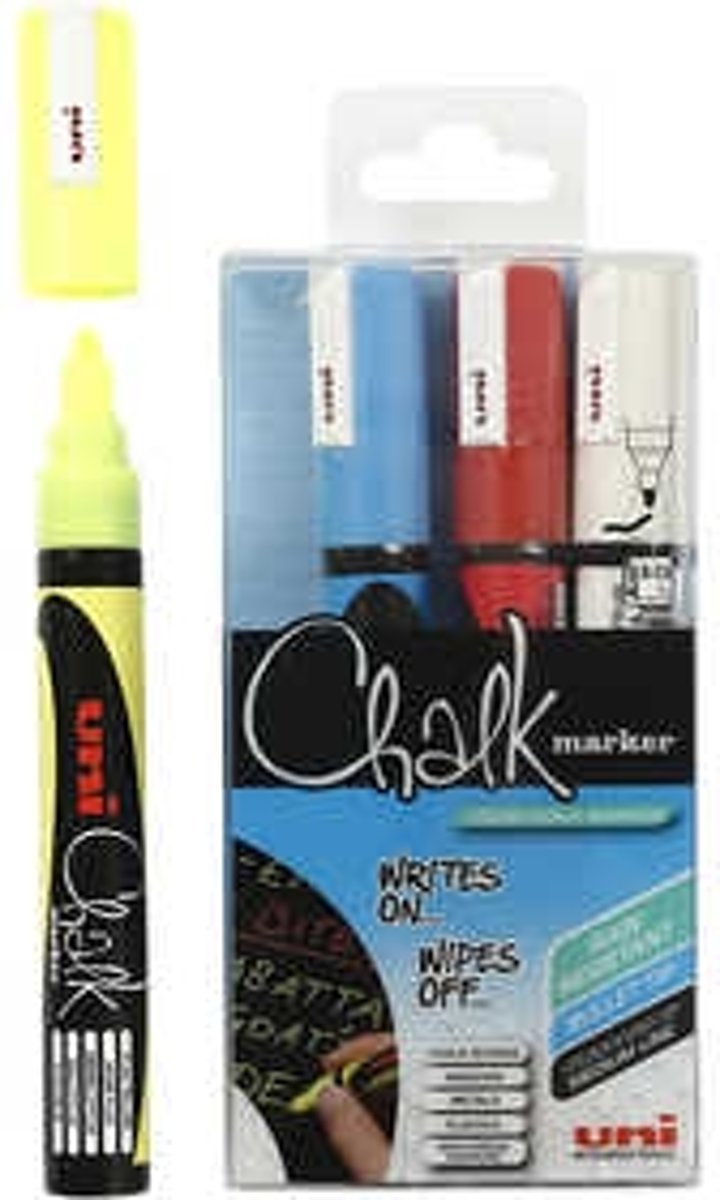 Chalk marker, lijndikte: 1,8-2,5 mm, blauw, geel, wit, rood, 4stuks [HOB-279904]